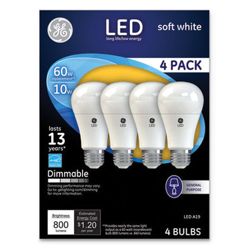 GE Led Soft White A19 Dimmable Light Bulb, 10 W, 4-pack freeshipping - TVN Wholesale